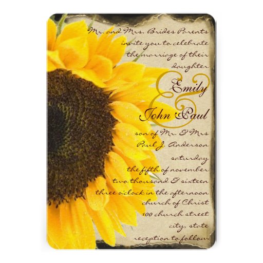 Vintage Elegant Sunflower Wedding Invitation