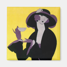 Vintage Elegant Woman Drinking Afternoon Tea Party Refrigerator Magnet