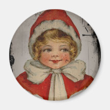 Vintage Elf Girl Christmas Fridge Magnet