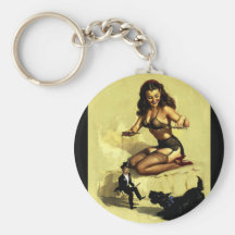 Vintage Elvgren Marionette Manipulator Pin up girl Key Chain