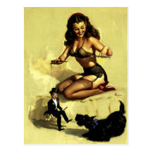 Vintage Elvgren Marionette Manipulator Pin up girl Postcard