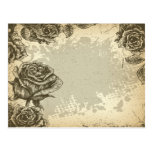 vintage etched roses design post card