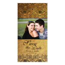 Vintage faded black gold damask save the date customized photo card