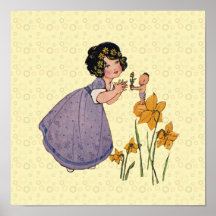 Vintage Fairies and Daffodils Print