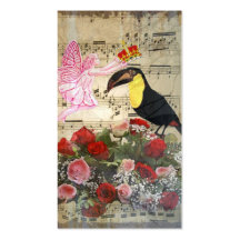 Vintage fairy and bird collage business card