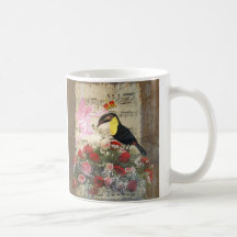Vintage fairy and bird collage mugs