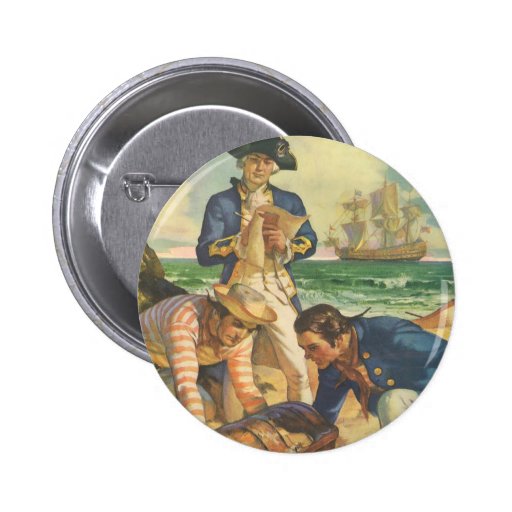 Vintage Fairy Tale Pirates, Treasure Island Pinback Buttons
