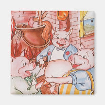 Vintage Fairy Tale Three Little Pigs and the Wolf Refrigerator Magnets