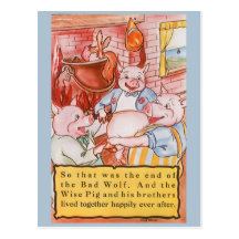 Vintage Fairy Tale Three Little Pigs and the Wolf Postcards