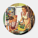 Vintage Family in the Kitchen Having a Snack Refrigerator Magnet