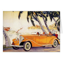 Vintage Family Vacation in a Convertible Car Card