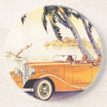 Vintage Family Vacation in a Convertible Car Drink Coasters