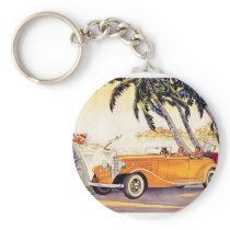 Vintage Family Vacation in a Convertible Car Key Chains