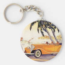 Vintage Family Vacation in a Convertible Car Key Chains