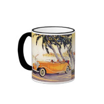 Vintage Family Vacation in a Convertible Car Coffee Mugs