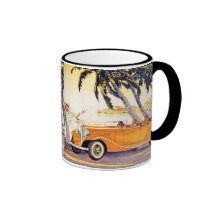Vintage Family Vacation in a Convertible Car Coffee Mugs