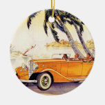 Vintage Family Vacation in a Convertible Car Ornament