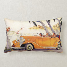 Vintage Family Vacation in a Convertible Car Pillow