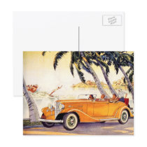 Vintage Family Vacation in a Convertible Car Postcard