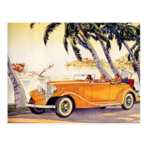Vintage Family Vacation in a Convertible Car Postcard