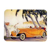 Vintage Family Vacation in a Convertible Car Rectangular Magnets