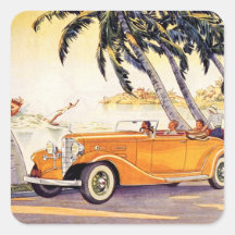 Vintage Family Vacation in a Convertible Car Square Sticker