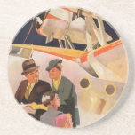 Vintage Family Vacation Via Seaplane w Propellers Drink Coasters