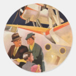 Vintage Family Vacation Via Seaplane w Propellers Round Sticker