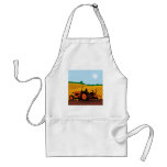vintage farm tractor plowing retro style aprons