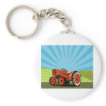 vintage farm tractor plowing retro style keychain