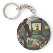 Vintage Farmer Working on the Farm Keychains