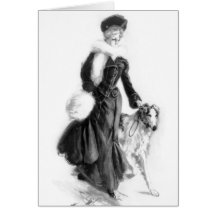 Vintage Fashion Borzoi Art Greeting Card