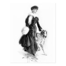 Vintage Fashion Borzoi Art Postcards