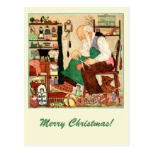 Vintage Father Christmas in his workshop Post Card