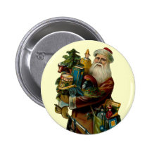 Vintage Father Christmas Round Button