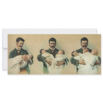 Vintage Father's Day, Man holding Triplet Babies