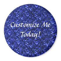 Vintage Feathery Floral Dark Blue Magnets