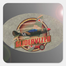 VINTAGE FIGHTER PLANE. SQUARE STICKER