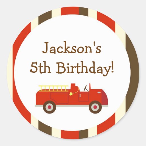 Vintage Fire truck Birthday Favour Sticker label