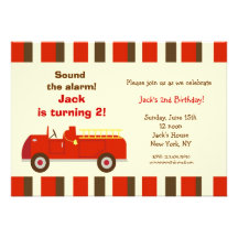 Vintage Fire Truck Birthday Party Invitations