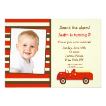 Vintage Fire Truck Photo Birthday Party Invitation