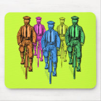 Vintage Five Fellas on Bikes Illustration Mouse Pad