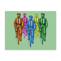 Vintage Five Fellas on Bikes Illustration Post Card
