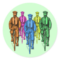 Vintage Five Fellas on Bikes Illustration Stickers