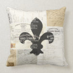 Vintage Fleur de Lis French Ephemera Pillow