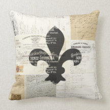 Vintage Fleur de Lis French Ephemera Pillow