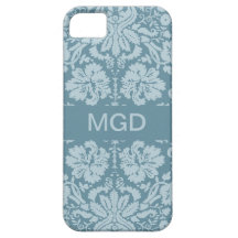 Vintage floral art nouveau blue green monogram iPhone 5 cases