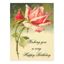 Vintage Floral Birthday Postcard