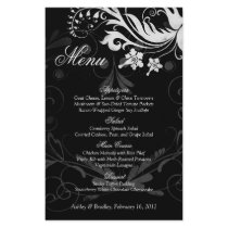 Vintage Floral Black and White Wedding Menu Card
