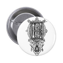Vintage Floral Black Monogram E Buttons